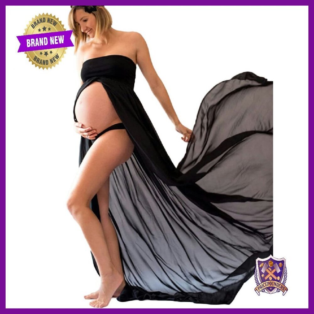 Maternity Off Shoulder Chiffon Gown Split Front Maxi Dress Photography